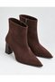 Brown Suede Women's Pointed Toe Thick Heeled Zippered Ankle Boots - 2