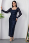 Square Neck Long Sleeve Pulpayet Dress Ap-174 - 4