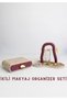 Decorative 2-Piece Jewelry Organizer Set - Jewelry Box with Drawer and Necklace Stand Burgundy Beige