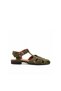 Khaki Suede Genuine Leather Women's Sandals with Buckle Flat Sole Daily Summer Sandals