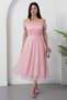 Square Neck Strap Glitter Tulle Dress 39976 - 5