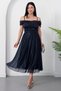 Square Neck Strap Glitter Tulle Dress 39976 - 4