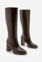 Women's Zippered Thick Heeled Boots Lovet Brown - 5