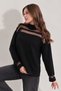 Women's Black Transparent Striped Knitwear Sweater Knitwear Blouse 1107