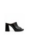 Black Leather Platform Heeled Slippers – 9 cm High Heels