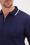 Half-Zip Striped Polo Collar Knit Sweater - 6