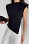Women's Shoulder Padded Draped Asymmetrical Cut Blouse - 3