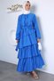 Ruffled Hijab Dress with Elastic Waist and Belt Detail - 3