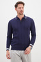 Half-Zip Striped Polo Collar Knit Sweater