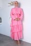 Ruffled Hijab Dress with Elastic Waist and Belt Detail - 3