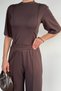 Women's Crew Neck Ribbed T-Shirt and Elastic Waist Pants Two-Piece Set - 4