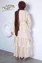 Ruffled Hijab Dress with Elastic Waist and Belt Detail - 4