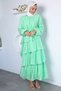 Ruffled Hijab Dress with Elastic Waist and Belt Detail - 2