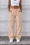 Women's Cream High Waist Wide Leg Cargo Pants