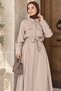 Polo Collar Waist Belted Double Pocket Hijab Dress - 3