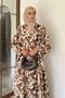 Patterned Summer Hijab Dress with Elasticated Sleeves and Front Button Detail - 2