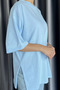 Women's Crew Neck Loose T-Shirt with Side Slit Detail - 4