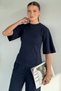 Women's Crew Neck Ribbed T-Shirt and Elastic Waist Pants Two-Piece Set - 3