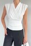 Women's Shoulder Padded Double Breasted Collar Blouse - 3