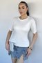 Women's Crew Neck Blouse with Waist Tie Detail - 3