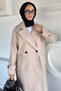 Double-Breasted Collar Double Pocket Hijab Cashmere Coat - 3
