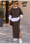 Buketli̇ Women's Long Cotton Shirt, Oversized Long Sleeve Blouse, Double Hemmed Long Skirt, 3-Piece Set - 3