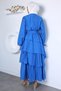 Ruffled Hijab Dress with Elastic Waist and Belt Detail - 6