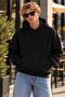 Standard Fit Cotton Soft Textured Basic Hooded Kangaroo Pocket Black Sweatshirt - 2