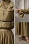 Collared Lace-Up Lined Blouse Skirt Hijab Double Set - 4