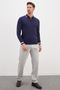 Half-Zip Striped Polo Collar Knit Sweater - 5