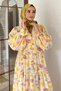 Patterned Summer Hijab Dress with Elasticated Sleeves and Front Button Detail - 2