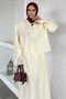 Collared Lace-Up Lined Blouse Skirt Hijab Double Set - 4