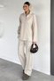 Women's Polo Collar Thessaloniki Fabric Sweat Elastic Waist Pants Double Set - 2