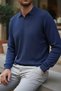 Men's Polo Neck Self-Patterned Knit Sweater - 2