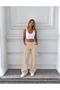 Women's Cream High Waist Wide Leg Cargo Pants - 4