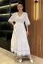 Women's V-Neck Loose Dress with Elastic Waist and Embroidery Detail - 3