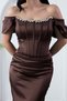 Strapless Neckline Satin Dress with Stones on the Chest Ecr5902 - 3
