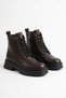 Tones side zipper lace-up genuine leather women's boots - coffee brown - 2