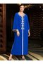 Royal Blue Beaded Fringe-Sleeve Dress