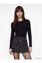 Black Belted Polka Dot Crepe Mini Skirt