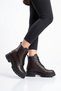Tones side zipper lace-up genuine leather women's boots - coffee brown