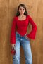 Women's Square Neck Spanish Sleeve Gathered Sandy Blouse - 4