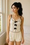 Black Ribbon Ribbed Suspender Shorts Pajama Set