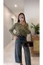 Nelida Light Green Dark Brown Striped Cardigan - 2