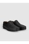 Genuine Leather Black Men's Loafer Shoes with Stitching Detail - 2