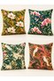 Tropical Garden Flower and Parrot Patterned Digitally Printed Decorative Velvet Textured Polyester 4-Piece Cushion Cover Set (Dkr) - 2