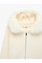 Long Sleeve Slim Fit Zippered Faux Fur Hooded Knitwear Cardigan - 7
