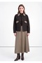 Wolf-Shoeled Pattern Detailed Shirt Collar Brown Skirt Set 2041