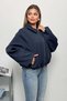 Women's Shirt Collar Zippered Double Pocket Jacket Navy Blue - 27K 506