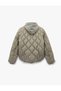 High Collar Detachable Hooded Long Sleeve Zippered Quilted Seasonal Coat - 6
